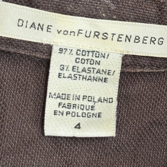 Diane von Furstenberg DVF Dark Brown Roll Tab Sleeve Jacket Cotton Stretch sz 4 - Picture 16 of 16